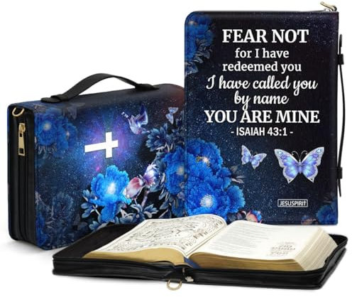 Jeuspirit Bibelhüllen – Leder-Bibel-Organizer – Bibelbuch-Tragetasche mit Reißverschluss – christliche Geschenke für Frauen – Bibelhalter-Tasche, Bibeltragetasche, große Größe (Fear Not)