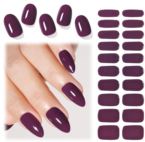 Goiern 22 PCS Semi Cured Gel Nail Strips (Burgundy Plum) Gel Nail Stickers | UV Light Required | Dark Red Gel Nail Wraps, Salon Quality & Easy to Use