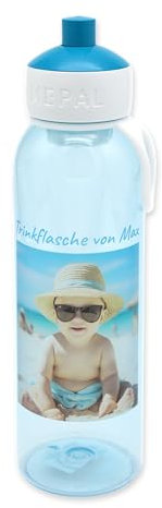 Mepal Wasserflasche Pop-up Campus 500ml - mit ihrem Foto, Name, Spruch (blau)