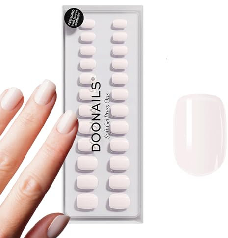 DOONAILS – Press On Nails 30er Set Pillow Talk Square Form Off-White – Nägel zum Aufkleben Full Cover in Salonqualität – French nails soft gel Extra Short – Natürliches & angenehmes Tragegefühl