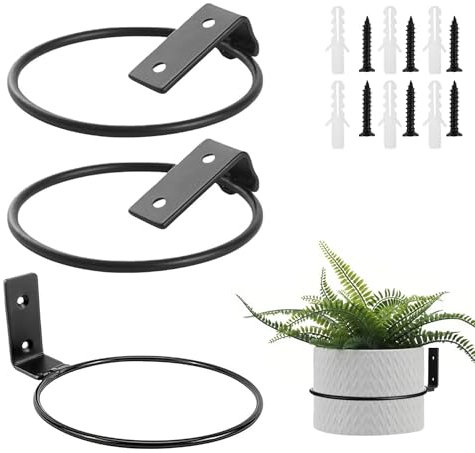 Ompinda Flower Pot Holder Ring, 3 Pack Collapsible Metal Wall Mounted Metal Planter Hangers Ring with Screws for Indoor Use and Outdoor Garden Decor (8 inch)