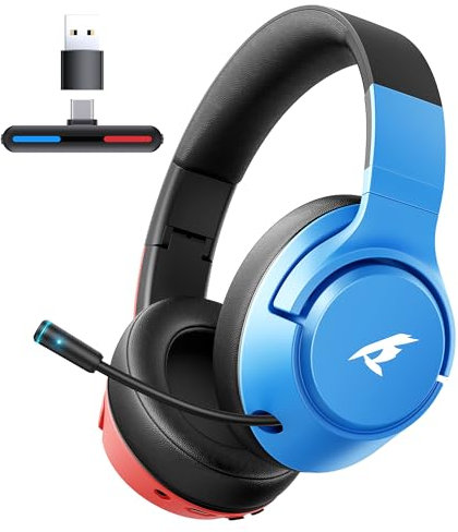 CG-01 Casque de jeu sans fil 2,4 GHz pour Nintendo Switch, OLED Lite, Bluetooth 5.4 avec microphone antibruit, batterie 40 heures, connecteur USB et Type-C pour PS5, PS4, PC, ordinateur portable, Mac