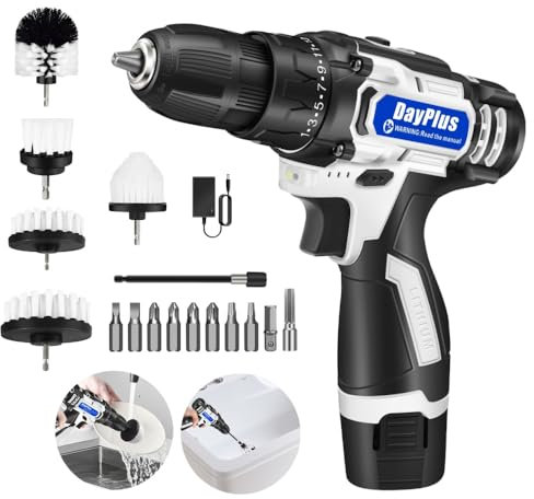 16.8V Electric Screwdriver Cordless Drill Brushes Attachment Set 17pcs,Power Cleaner Scrubber, for Patio Tile Bathroom Grout Brick Wall Cleaner Cleaning,1 Battery