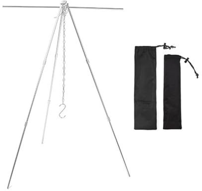 Colgador de trípode para barbacoa, parrilla de trípode, parrilla de camping de fuego, trípode de cocina ajustable con cadena de suspensión ajustable, soporte de trípode de cocina para fogata, soporte