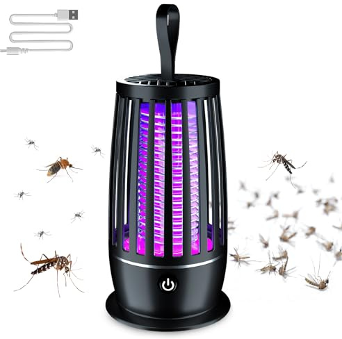 Mückenabwehr Outdoor, Mozzguard Mosquito Zapper, Insektenlampe Mückenlampe Mosquito Killer mit UV-Lampe, Tragbarer Mückenkiller 1200mAh Wiederaufladbar USB Moskito Zapper für Innen Außen (Schwarz A)