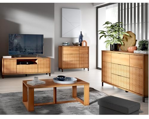 Lomadox Wohnzimmermöbel Set 4-teilig Lowboard TV-Board Couchtisch Kommode Sideboard modern in Eiche