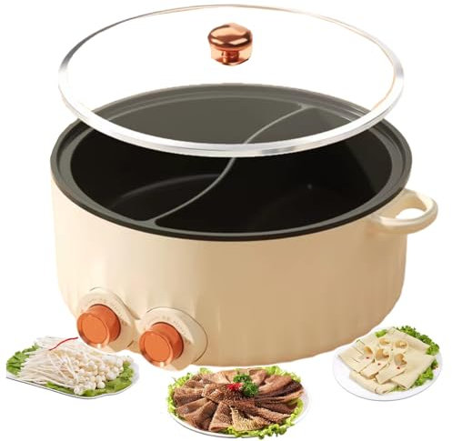 forplubossmmp Ollas Eléctricas con Sartén De Doble Cara(5L/6L),Ollas Eléctricas Múltiples con Divisor,Ollas Arroceras Antiadherentes,Ollas Eléctricas Y Ollas De Cocción Lenta para 2-8 Personas,5L