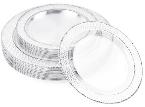 MATANA 120 Premium Plastikteller mit Silberrand, 2 Größen - Mehrweg Kunststoffteller, Partyteller Silber für Hochzeiten, Geburtstage, Partys - Elegantes & Stabiles Partygeschirr
