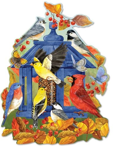 Bits and Pieces - 750 Piece Jigsaw Puzzle for Adults 20 x 26.25 - 'Fall Feeder' - 750pc Large Pc Shaped Birds Jigsaw by Jane Maday
