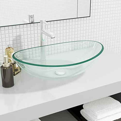 Brokky Lavabo Verre trempé 54,5x35x15,5 cm Transparent,Vasque À Poser Salle De Bain,Lavabo Salle De Bain