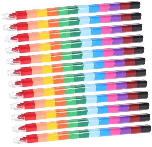 Vaguelly 24 Pezzi 12 Blocco di pastelli matite Colorate impilabili premi con i pastelli Penna impilabile a Pastello disegnare pastelli Penna a Colori per Bambini pastelli per Bambini