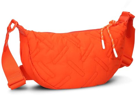 Zwei Damen Puffer Tasche Cleo CL50 gesteppte moonbag 2 Liter wasserabweisende quilted Puffy Bag Halbmond-Form, recyceltes Nylon, Stepptasche tragbar als Umhängetasche oder crossbody (papaya)