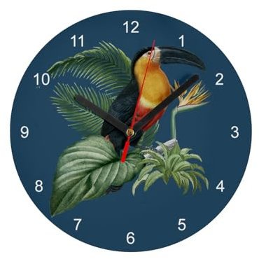 Fabulous Wanduhr aus Glas – Ara Tropischer Vogel Exotisch Dschungel Tukan Papagei – Durchmesser 20 cm – Blau