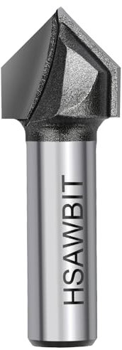 hsawbit Chamfer Router Cutter Bit, 1/2 Inch Shank, 25.4mm Dia. and 20.7mm Cut Height, 45 Degree V Groove Two Flute Tungsten Carbide Tipped
