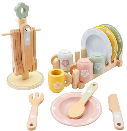 Giocattoli da cucina in legno, Aolkee cucina giocattolo per bambini, aaccessori cucina bambini legno, set da cucina per bambini piccoli, giochi di ruolo per bambini Età 3 + anni