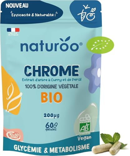 Chrome Végétal & Bio - 60 Gélules Vegan (1 à 2 mois) - GLYCEMlE Normale, Métabolisme & Coupe-Faim Naturel - Fabriqué en France