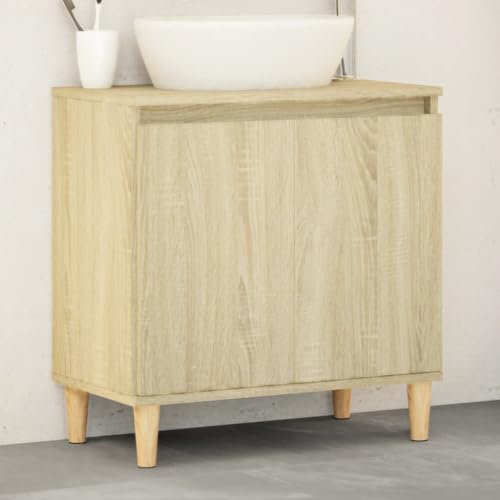 Myheimly Waschbeckenunterschrank,Badschrank mit Stauraum,Waschtisch Unterschrank mit Holzbeinen,Schrank Badunterschrank Badmöbel,Holzwerkstoff WaschbeckenunterschrankSonoma Eiche