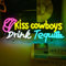 GLYOX Kiss Cowboys Drink Tequila Neon Schild,LED Schild Wanddeko für Bar Pub Club,Led Schriftzug Neon Sign für Mann Höhle,Leuchtschriftzug Party Schlafzimmer Room Decor Geschenke für Männer Frauen