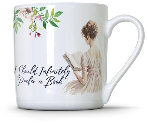 M & G Mustard & Gray Jane Austen Pride & Prejudice Mug – Fine Bone China Tea & Coffee Mug | Literary Gift with Classic Quotes | Book Lover Mug | Dishwasher Safe (I Should Infinitely Prefer a Book)
