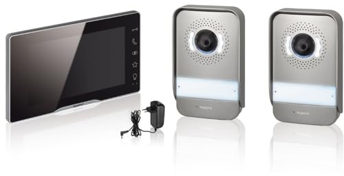 LEGRAND, EASYKIT Plus Video-Türsprechanlagen-Set mit 2-Draht-Anschluss, 2x Außenstellen & eine Innenstelle, Steckernetzgerät, IP54-IK07, Farbe: schwarz, 368910 + 369339