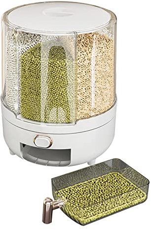 Recipiente de almacenamiento de legumbres y arroz con dispensador giratorio, redondo, transparente, para cocina y mujer