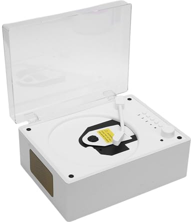 Tragbarer CD -Player, Clear Sound BT Retro -Koffer -CD -Player mit Lautsprecher, Fernbedienung, Wiederaufladbare Desktop -CD -Player für Home (Weiße Holzkornfarbe)