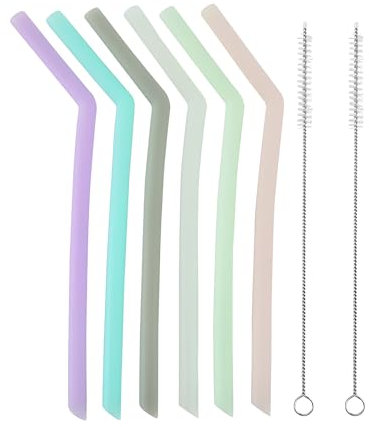 6‑Pack Reusable Extra‑Wide Silicone Straws for Smoothies, Bubble Tea & Boba – Flexible, Adjustable Length & Colorful, Eco‑Friendly, BPA‑Free & Child‑Safe Design with Cleaning Brush