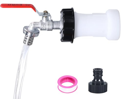 IBC Tank Auslaufhahn,1000L Wassertank Wasserhahn aus Legierung Kugelhahn mit 3/4 Zoll Anschluss IBC Adapter,IBC Tank Auslaufhahn mit Auslauf Verlängerung S60x6 Grobgewinde,für Wassertank Wasserhahn