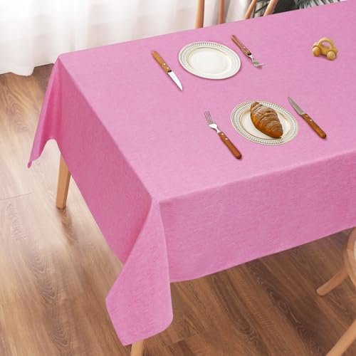 AooHome Tischdecke Abwaschbar, Rosa Tischdecken 100x140cm Leinen-Optik Tischtuch aus Polyester Wasserabweisend mit Lotuseffekt, Dauerhaft Kratzfest für Wohnzimmer, Esszimmer, Balkon, Garten