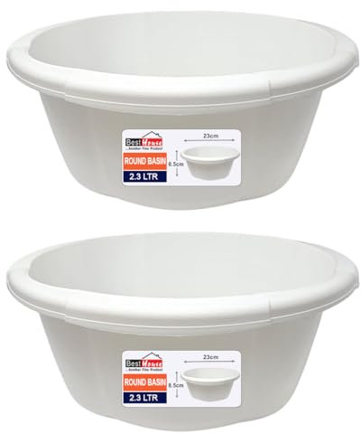 BH | 2.3L Round Basin - Small Size | 2.3 Litres | White | 2 Pcs | Multipurpose Washing Bowl for Kitchen, Bathroom, and Household Use (Pack of 2) - By Best House