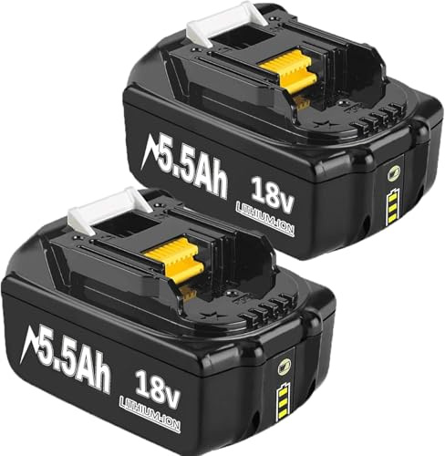 2X 18V 5.5Ah/5500mAh Akku für Ma-Kita BL1850B, Powtree Ersatzakku für Ma-Kita BL1860B Kompatibel mit BL1850 BL1850B BL1840 BL1840B BL1830 BL1830B BL1815 LXT Akku-Elektrowerkzeuge mit LED-Anzeige