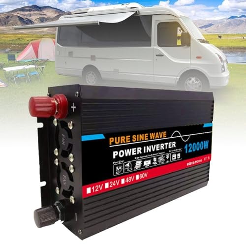 Genérico Inversor De Onda Sinusoidal Pura 3000W A 12000W, CC 12/24/48/60V A CA 220V, Pantalla Digital Dual Y 1 Toma Universal, Inversor De Energía Solar Independiente, para Uso Doméstico(12000W,12V)