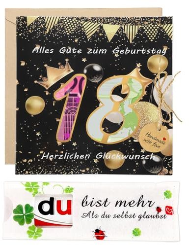 XIAZHDZ 18 Geburtstag Junge Geschenk & Mädchen, Lustiges Geldgeschenk 18. Geburtstag Junge mit Filzverpackung, Umschlag & Karte – Geburtstagskarte (18)