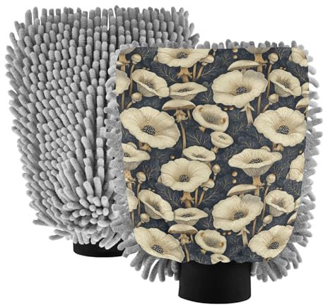 miaozhen Autowaschhandschuh, Pilz-Design, weiß, dunkelblau, Reinigungshandschuh, kratzfest, Luvas para limpeza