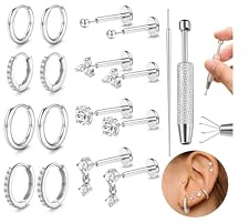 Adramata 18 Stück Helix Piercing Chirurgenstahl Nasenpiercing Stecker 16G/20G Knorpel Ohrringe Damen Klein Ohrringe Creolen Gold Silber Conch Tragus Piercing Ohr Schmuck