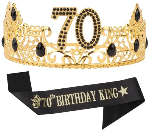KEUKORZ Krone zum 70. Geburtstag für Männer Geburtstag König Krone und Geburtstag König Schärpe Party Dekoration Tanz