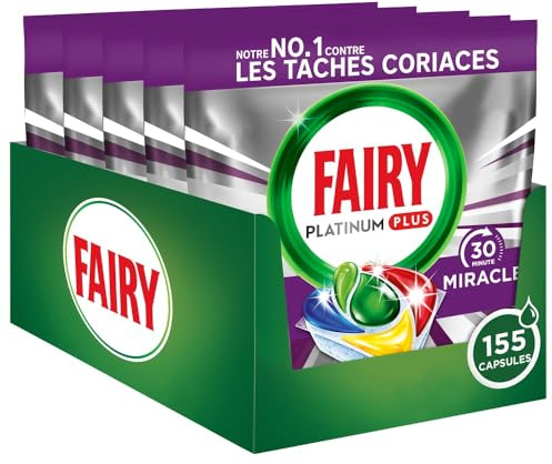 Fairy Miracle 30 Minutes Tablettes Lave-Vaisselle Tout-en-1 x155. Notre N°1 | Tout-en-1. Miracle 30 minutes. Notre Nettoyant n°1 Pour Les Résidus Alimentaires Tenaces