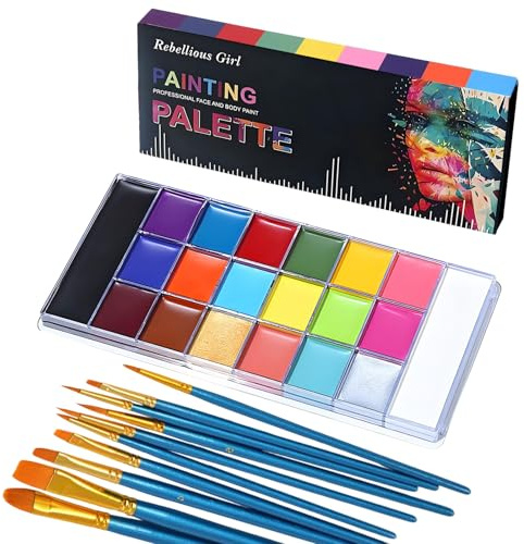 Pintacaras, 20 Colores Pintura de Cara, con 10 Pinceles, Kit de Pintura Facial Profesional Pintura Cara, Ideal Para Halloween, Cosplay, Festivales Para Accesorios