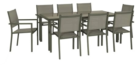 Alice's Garden sweeek - Table de Jardin Aluminium + 8 assises - Capua 180cm - Kaki - 8 Places - 1 Grande Table rectangulaire. 8 fauteuils empilables