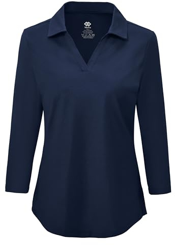 MoFiz Golf Poloshirt Damen 3/4 Ärmel Polohemd Baumwolle Arbeit Oberteil | V-Ausschnitt Polo für den Alltag, Freizeit, Business, Arbeit oder andere Outdoor-Sportarten.