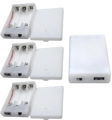 ZenithQuest 4 Pack AA Battery Case Box with USB Port, 7.6cm Portable 4.5V Battery Holder Power Supply for LED Strip Lights, Fairy String Lights, DIY Projects, Camping & Outdoor Use
