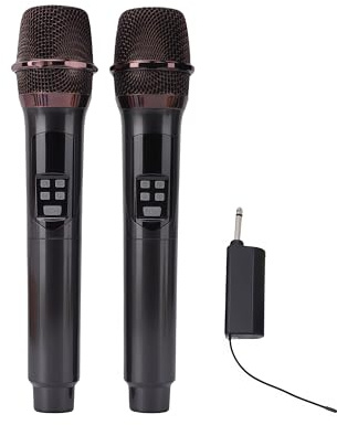 Tosuny Microfono Wireless, Doppio Microfono Dinamico Portatile 2.4G con Ricevitore Ricaricabile, Set Karaoke per Canto, Karaoke, Matrimonio, DJ, Festa, Discorso