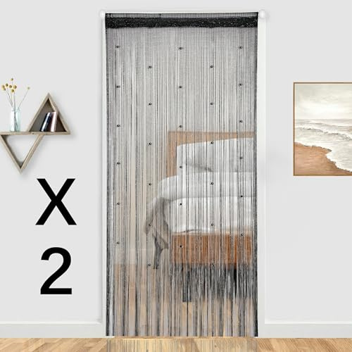 Vagasi 2 Stück Türvorhang Hochzeit Fadengardine Fadenvorhang Insektenschutz | 100 x 200 cm Acryl 60 Beads Fadenvorhang Perle Glitzer Raumteiler Fliegenschutz Kürzbar Dekorative Gardine