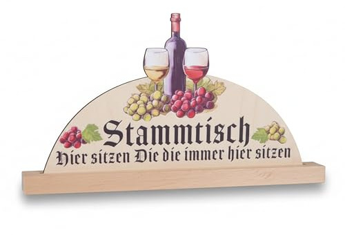 Kaltner Präsente Stammtisch Schild Holz 30 cm – Weinmotiv Tischaufsteller mit Weingläsern – Deko für Küche, Weinstube & Partykeller – Weinliebhaber