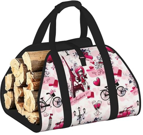 EdWal Cityscape Paris Tour Eiffel Sac de transport de bûches avec côtés ouverts Porte-bûches en bois pour cheminée Sac fourre-tout Accessoire de cheminée