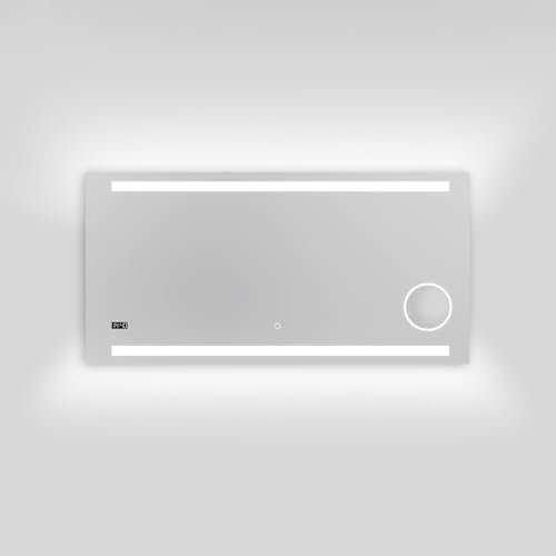 Talos King Badspiegel mit Beleuchtung – LED Badezimmerspiegel 120x60 cm – Wandspiegel mit beleuchteten Kosmetikspiegel – Spiegel mit Lichtfarbe neutralweiß – Lichtspiegel mit Digitaluhr