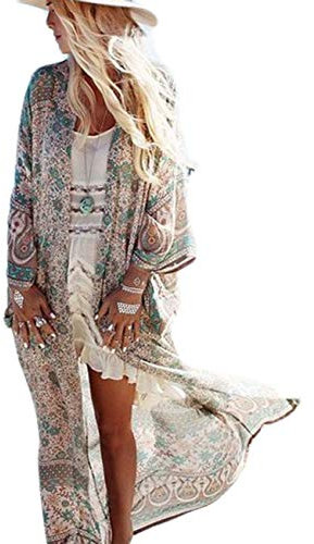 Bsubseach Copricostume lungo, in chiffon e rayon Stampa verde. Etichettalia unica