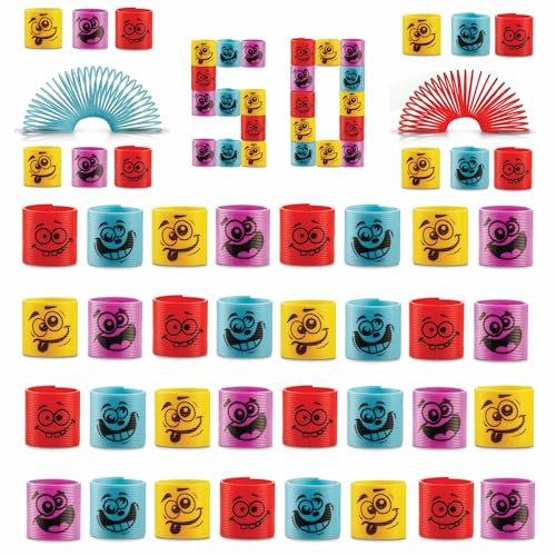Mega-Pack 50 Treppenläufer – Verschiedene Gesichter, Farben, Spirale Spielzeug aus Kunststoff, Kleine Geschenke Adventskalender Kinder, Mitbringsel Kindergeburtstag, Geburtstag Mitgebsel Kinder