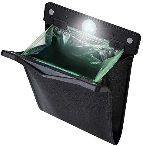yicheyiyou Memonotry Smart LED Cubo de basura para coche, impermeable, bolsa de basura para el lado del copiloto, bolsa de almacenamiento de piel sintética, reutilizable, para viajes, portátil,