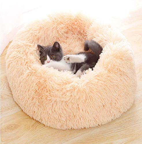 YUPPIE TONE Hundebett, Katzenbett,Waschbar Flauschiges Weicher Plüsch Rund Donut Tragbare Schlafsofa Haustierbett - Beige 50cm